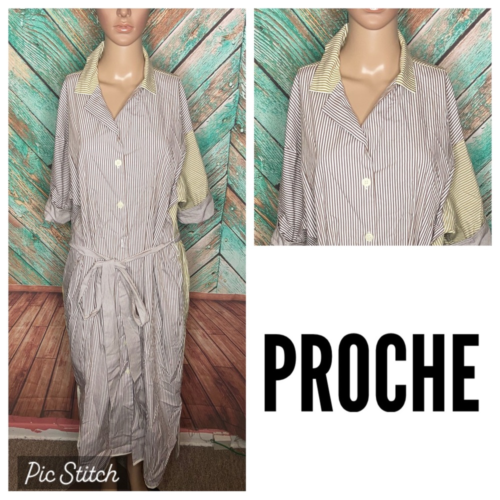 Proche 100% Cotton Color Blocked Striped Shirt Dress